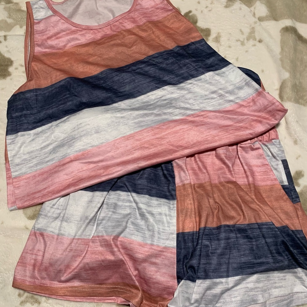 SHEIN Multicolor Striped Tank and Shorts Set
